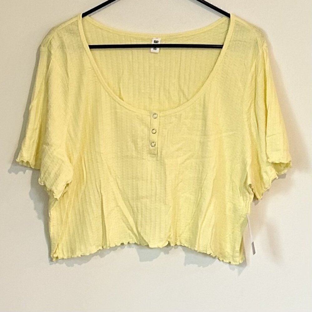 NWT BP by Nordstrom Short Sleeve Lettuce Trim Henley Scoop Crop - 3X